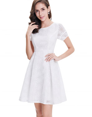 photo Short Sleeve Cocktail Party Fit Flare Dress by OASAP, color White - Image 2