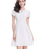 photo Short Sleeve Cocktail Party Fit Flare Dress by OASAP, color White - Image 1