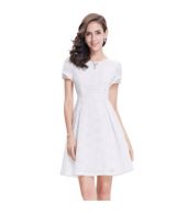 photo Short Sleeve Cocktail Party Fit Flare Dress by OASAP, color White - Image 6