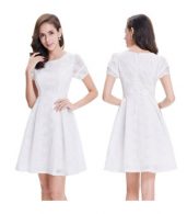 photo Short Sleeve Cocktail Party Fit Flare Dress by OASAP, color White - Image 7