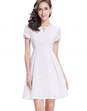 photo Short Sleeve Cocktail Party Fit Flare Dress by OASAP, color White - Image 1