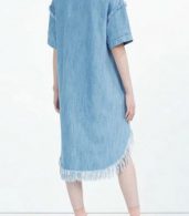 photo Simple Asymmetric Frayed Hem Loose Fit Denim Dress by OASAP, color Light Blue - Image 3