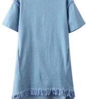 photo Simple Asymmetric Frayed Hem Loose Fit Denim Dress by OASAP, color Light Blue - Image 4