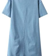 photo Simple Asymmetric Frayed Hem Loose Fit Denim Dress by OASAP, color Light Blue - Image 5