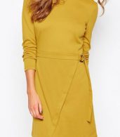 photo Simple Asymmetrical Style Belted Dress by OASAP, color Earthy Yellow - Image 1