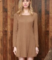 photo Simple Cable Knit Round Neck Sweater Dress by OASAP, color Brown - Image 1