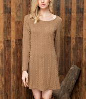 photo Simple Cable Knit Round Neck Sweater Dress by OASAP, color Brown - Image 3