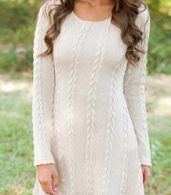 photo Simple Cable Knit Round Neck Sweater Dress by OASAP, color Brown - Image 6