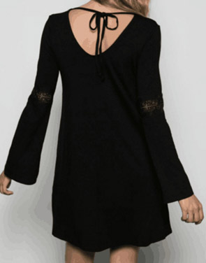 photo Simple Lace Paneled Flare Sleeve Trapeze Dress by OASAP - Image 2