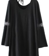 photo Simple Lace Paneled Flare Sleeve Trapeze Dress by OASAP - Image 5