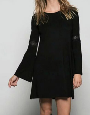 photo Simple Lace Paneled Flare Sleeve Trapeze Dress by OASAP - Image 1