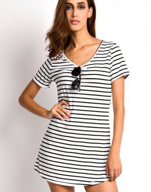 photo Simple O-Neck Striped Mini Dress by OASAP - Image 1