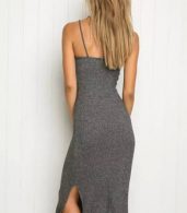 photo Simple Side Slit Spaghetti Strap Backless Ribbed Knit Dress by OASAP - Image 2