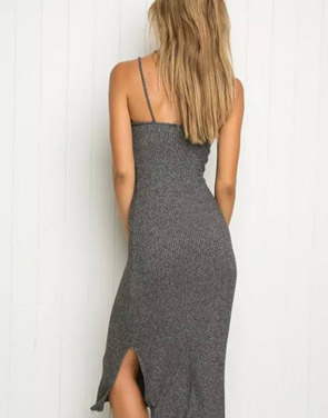 photo Simple Side Slit Spaghetti Strap Backless Ribbed Knit Dress by OASAP - Image 2