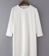 photo Simple Solid Color Round Neck Shift Dress by OASAP - Image 4