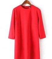 photo Simple Solid Color Round Neck Shift Dress by OASAP - Image 7