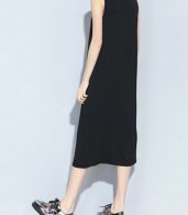 photo Simple Solid Color Sleeveless Slit Loose Fit Dress by OASAP, color Black - Image 2