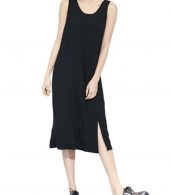 photo Simple Solid Color Sleeveless Slit Loose Fit Dress by OASAP, color Black - Image 1