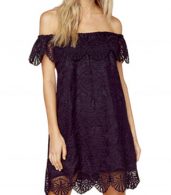 photo Slash Neck Off Shoulder Short Sleeve Lace Mini Dress by OASAP, color Black - Image 1