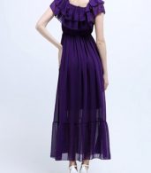 photo Slash Neck Ruffle Front Elastic Waist Boho Maxi Dress by OASAP, color Deep Purple - Image 4