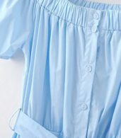photo Slash Neck Short Sleeve Tie Waist Button Down Dress by OASAP, color Light Blue - Image 6