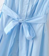 photo Slash Neck Short Sleeve Tie Waist Button Down Dress by OASAP, color Light Blue - Image 7