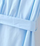 photo Slash Neck Short Sleeve Tie Waist Button Down Dress by OASAP, color Light Blue - Image 8
