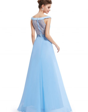 photo Slash Neck Sleeveless Party Prom Evening Dress by OASAP, color Light Blue - Image 2