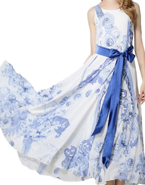 photo Sleeveless Blue and White Porcelain Print Maxi Dress by OASAP, color Blue White - Image 1