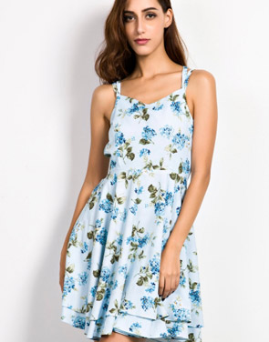 photo Sleeveless Floral PrinT-Backless Flare Dress by OASAP - Image 2