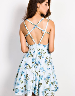 photo Sleeveless Floral PrinT-Backless Flare Dress by OASAP - Image 1