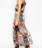 photo Sleeveless Side High Slit Tie Waist Print Midi Dress by OASAP, color Multi - Image 3