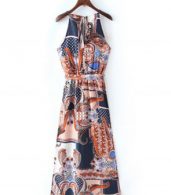 photo Sleeveless Side High Slit Tie Waist Print Midi Dress by OASAP, color Multi - Image 4