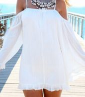 photo Slouchy Loose Fit Off-the-Shoulder Tunic Dress by OASAP, color White - Image 3