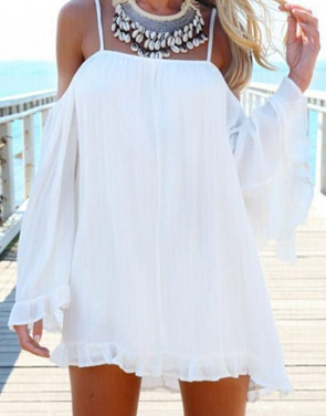 photo Slouchy Loose Fit Off-the-Shoulder Tunic Dress by OASAP, color White - Image 1