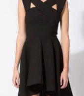 photo Solid Black Cross Strap Fit Flare Dress by OASAP - Image 1