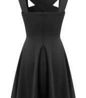 photo Solid Black Cross Strap Fit Flare Dress by OASAP - Image 4