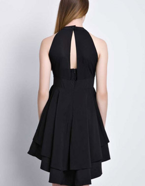 photo Solid Black High Waist Halter Neck Dress by OASAP, color Black - Image 2