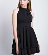 photo Solid Black High Waist Halter Neck Dress by OASAP, color Black - Image 1