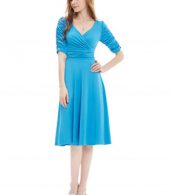 photo Solid Color Half Sleeve Faux Wrap A-line Dress by OASAP - Image 2