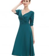 photo Solid Color Half Sleeve Faux Wrap A-line Dress by OASAP - Image 11