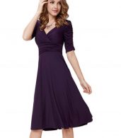 photo Solid Color Half Sleeve Faux Wrap A-line Dress by OASAP - Image 17