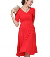 photo Solid Color Half Sleeve Faux Wrap A-line Dress by OASAP - Image 19