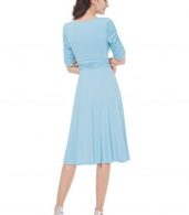 photo Solid Color Half Sleeve Faux Wrap A-line Dress by OASAP - Image 5