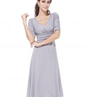 photo Solid Color Half Sleeve Faux Wrap A-line Dress by OASAP - Image 6