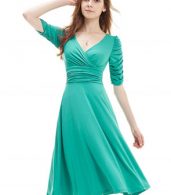 photo Solid Color Half Sleeve Faux Wrap A-line Dress by OASAP - Image 8