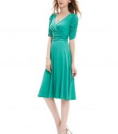 photo Solid Color Half Sleeve Faux Wrap A-line Dress by OASAP - Image 9