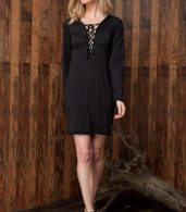photo Solid Color Lace-up Front Long Sleeve Bodycon Dress by OASAP - Image 9