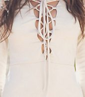 photo Solid Color Lace-up Front Long Sleeve Bodycon Dress by OASAP - Image 10