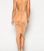 photo Solid Color Scoop Back Halter Dress by OASAP, color Nude - Image 6